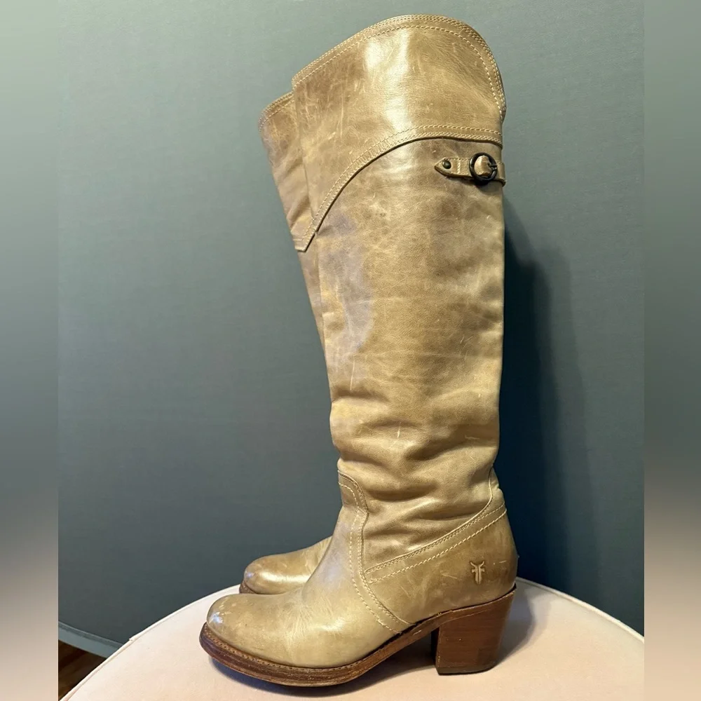 Frye Jane Cream Over the Knee Leather Boots - Picture 2 of 6